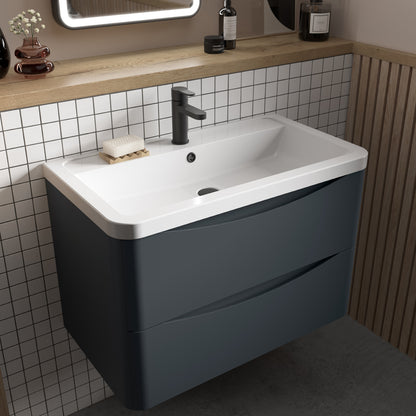 Fairford Eclipse 800mm 2 Drawer Satin Anthracite Wall Hung Vanity Unit