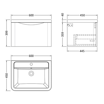 Fairford Eclipse 600mm 1 Drawer Satin Anthracite Wall Hung Vanity Unit