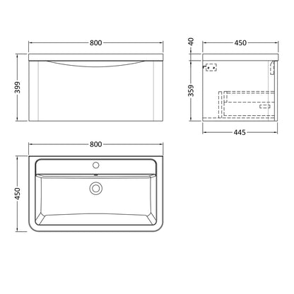 Fairford Eclipse 800mm 1 Drawer Satin Anthracite Wall Hung Vanity Unit
