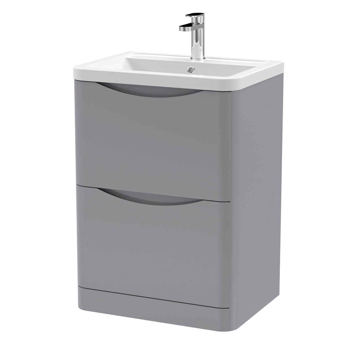 Fairford Eclipse 600mm 2 Drawer Satin Grey Floor Standing Vanity Unit