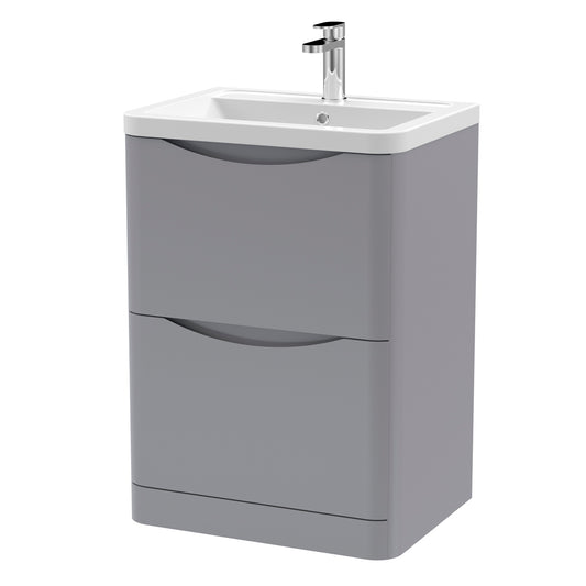 Fairford Eclipse 600mm 2 Drawer Satin Grey Floor Standing Vanity Unit