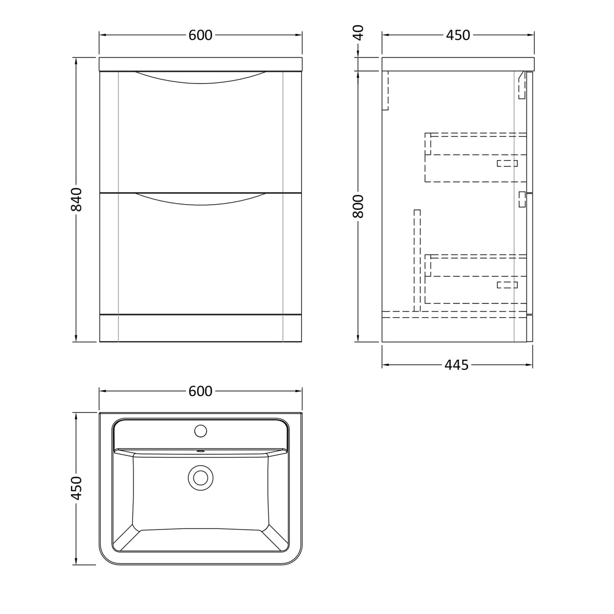 Fairford Eclipse 600mm 2 Drawer Satin Grey Floor Standing Vanity Unit
