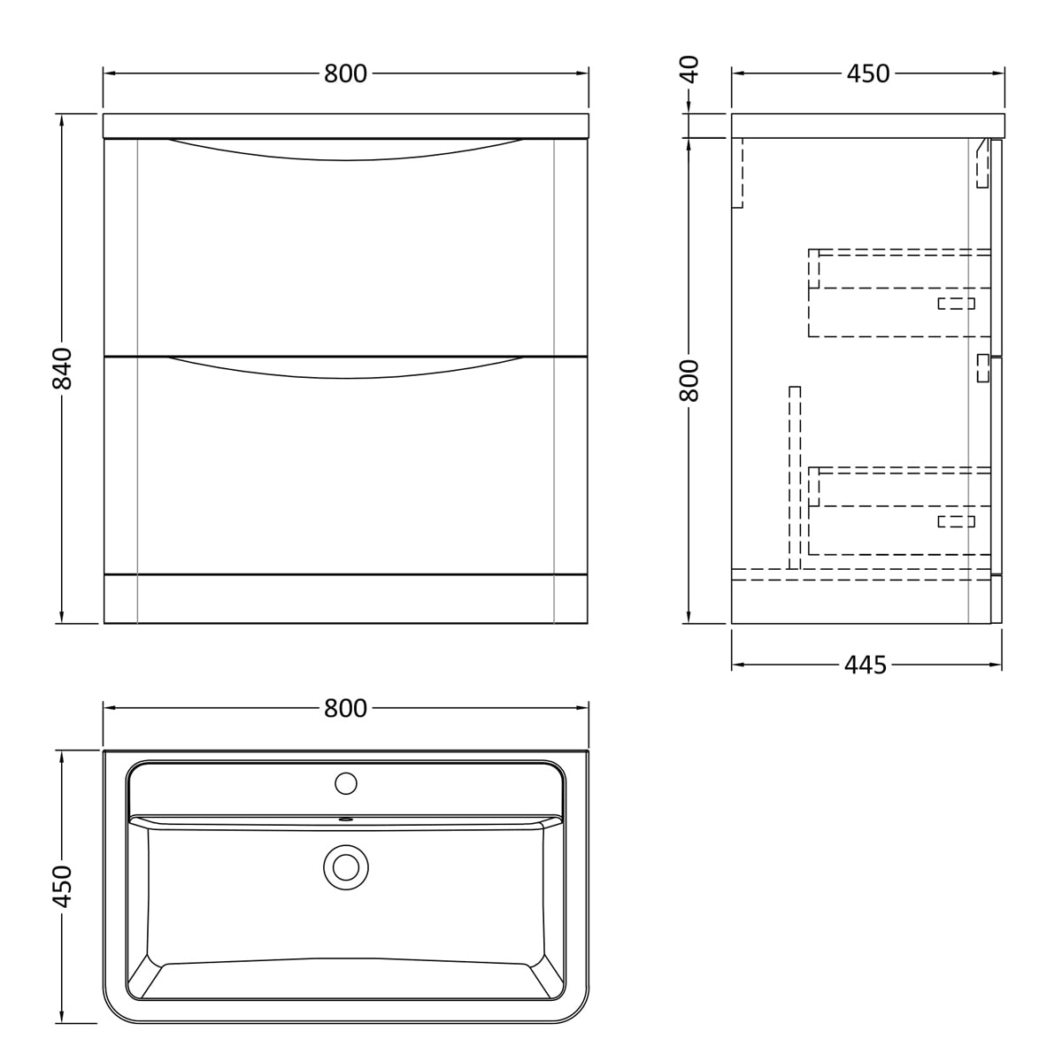 Fairford Eclipse 800mm 2 Drawer Satin Grey Floor Standing Vanity Unit