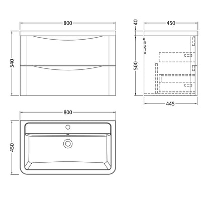 Fairford Eclipse 800mm 2 Drawer Satin Grey Wall Hung Vanity Unit