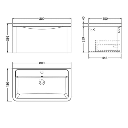 Fairford Eclipse 800mm 1 Drawer Satin Grey Wall Hung Vanity Unit