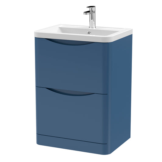 Fairford Eclipse 600mm 2 Drawer Satin Blue Floor Standing Vanity Unit