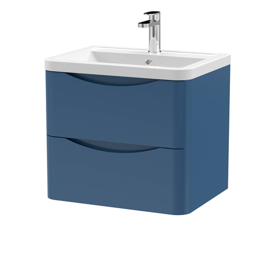 Fairford Eclipse 600mm 2 Drawer Satin Blue Wall Hung Vanity Unit