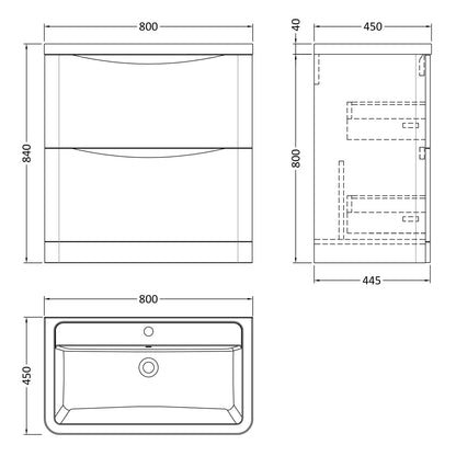 Fairford Eclipse 800mm 2 Drawer Satin Blue Floor Standing Vanity Unit