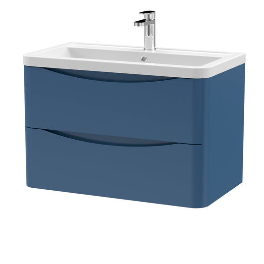 Fairford Eclipse 800mm 2 Drawer Satin Blue Wall Hung Vanity Unit