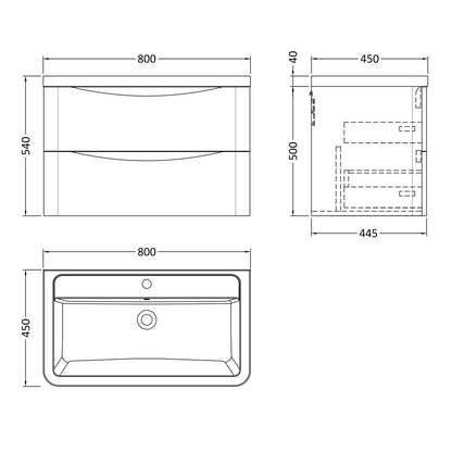 Fairford Eclipse 800mm 2 Drawer Satin Blue Wall Hung Vanity Unit