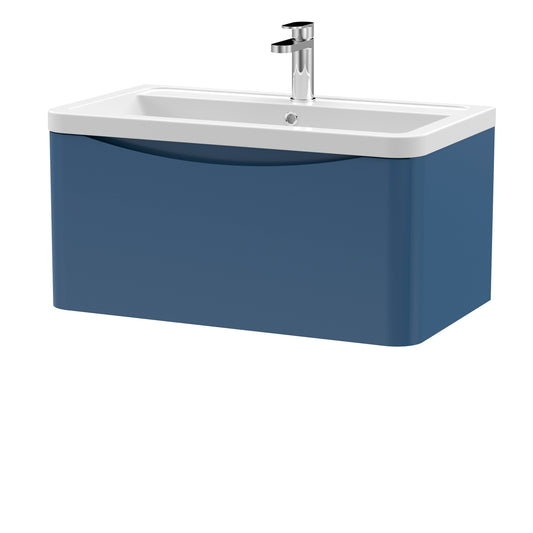 Fairford Eclipse 800mm 1 Drawer Satin Blue Wall Hung Vanity Unit