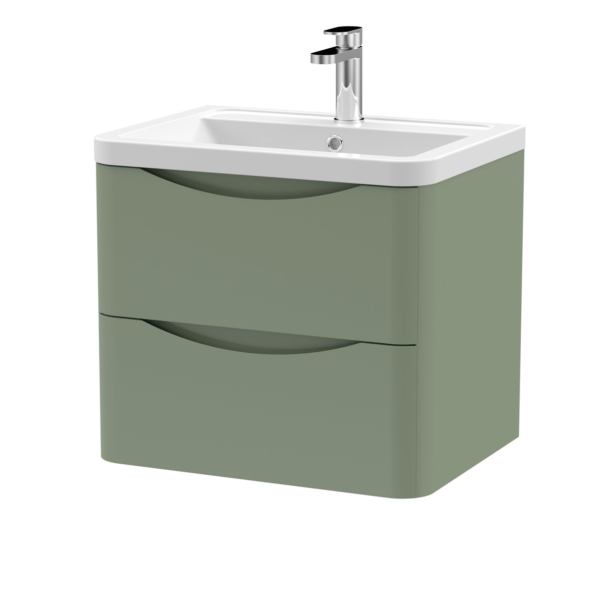 Fairford Eclipse 600mm 2 Drawer Satin Green Wall Hung Vanity Unit
