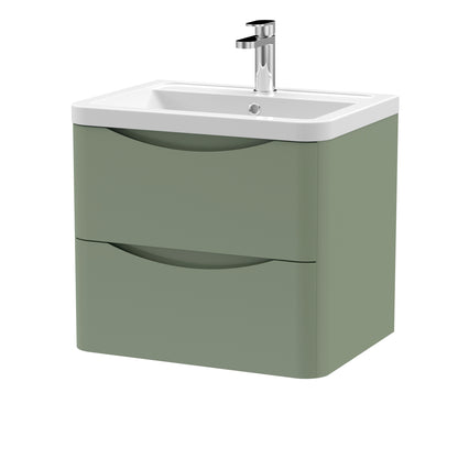 Fairford Eclipse 600mm 2 Drawer Satin Green Wall Hung Vanity Unit