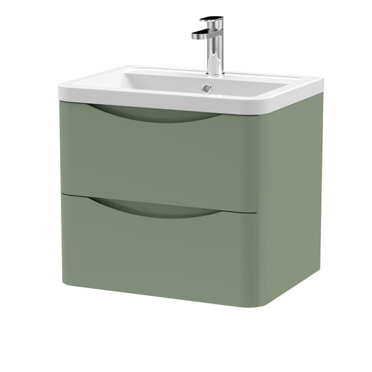 Fairford Eclipse 600mm 2 Drawer Satin Green Wall Hung Vanity Unit