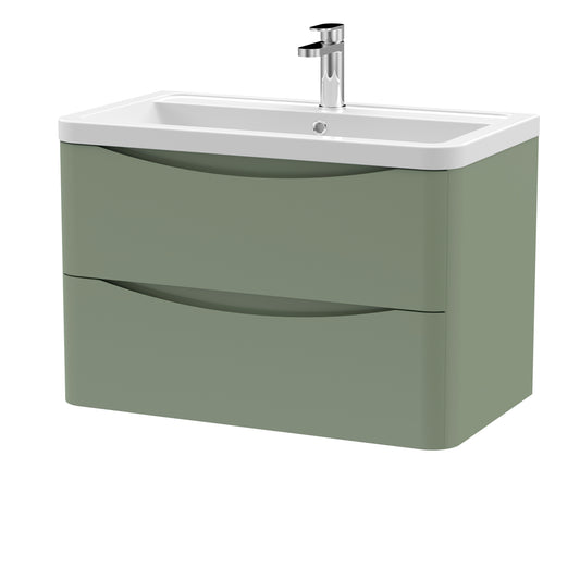 Fairford Eclipse 800mm 2 Drawer Satin Green Wall Hung Vanity Unit