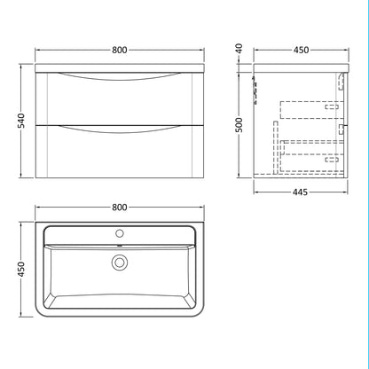 Fairford Eclipse 800mm 2 Drawer Satin Green Wall Hung Vanity Unit