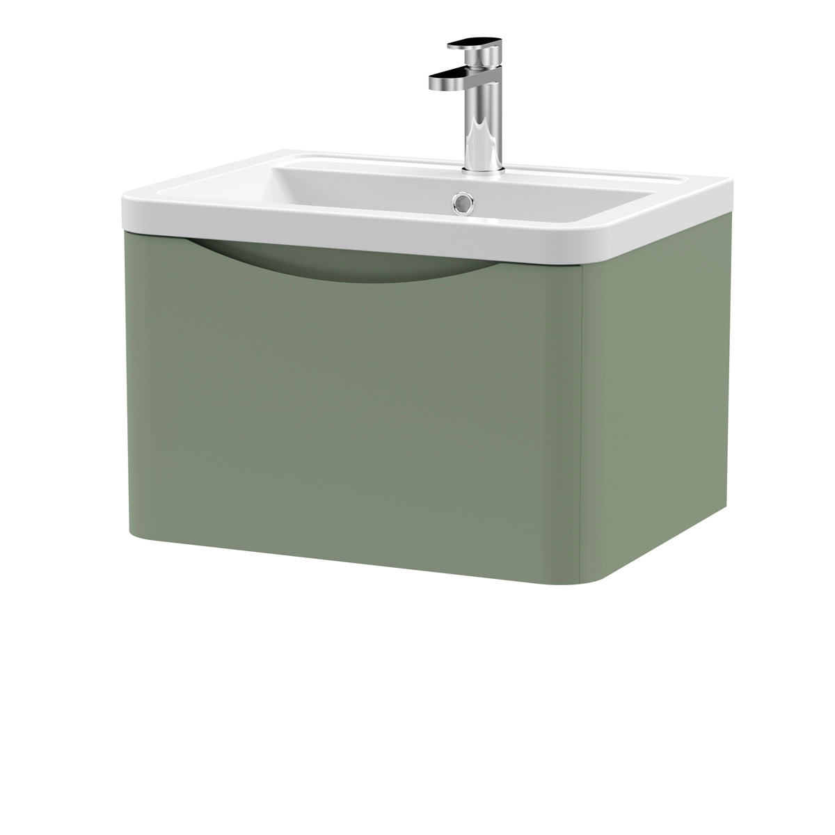 Fairford Eclipse 600mm 1 Drawer Satin Green Wall Hung Vanity Unit