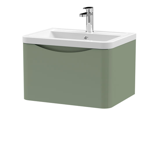 Fairford Eclipse 600mm 1 Drawer Satin Green Wall Hung Vanity Unit