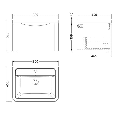 Fairford Eclipse 600mm 1 Drawer Satin Green Wall Hung Vanity Unit