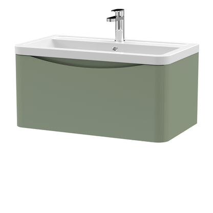 Fairford Eclipse 800mm 1 Drawer Satin Green Wall Hung Vanity Unit