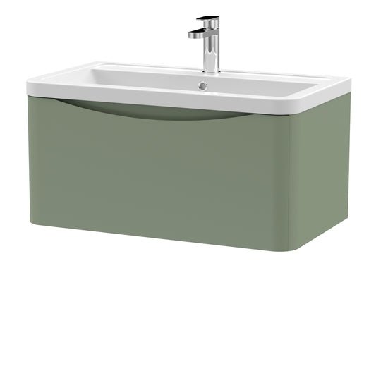 Fairford Eclipse 800mm 1 Drawer Satin Green Wall Hung Vanity Unit