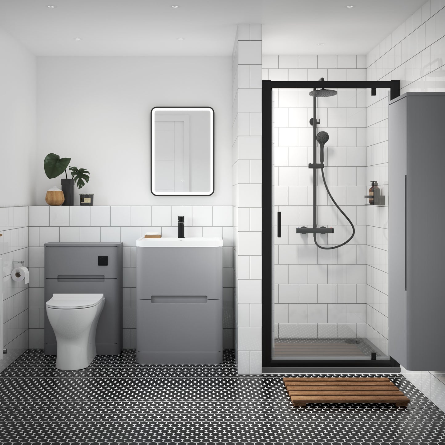 Fairford 6mm, 900mm Matt Black Pivot Shower Door
