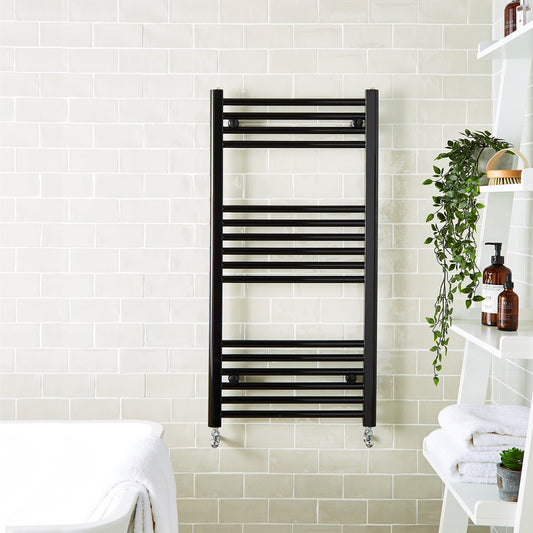 Fairford 600mm x 1200mm Straight Black Towel Rail