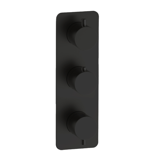 Fairford Element 7 Matt Black Triple Shower Valve, 3 Outlet