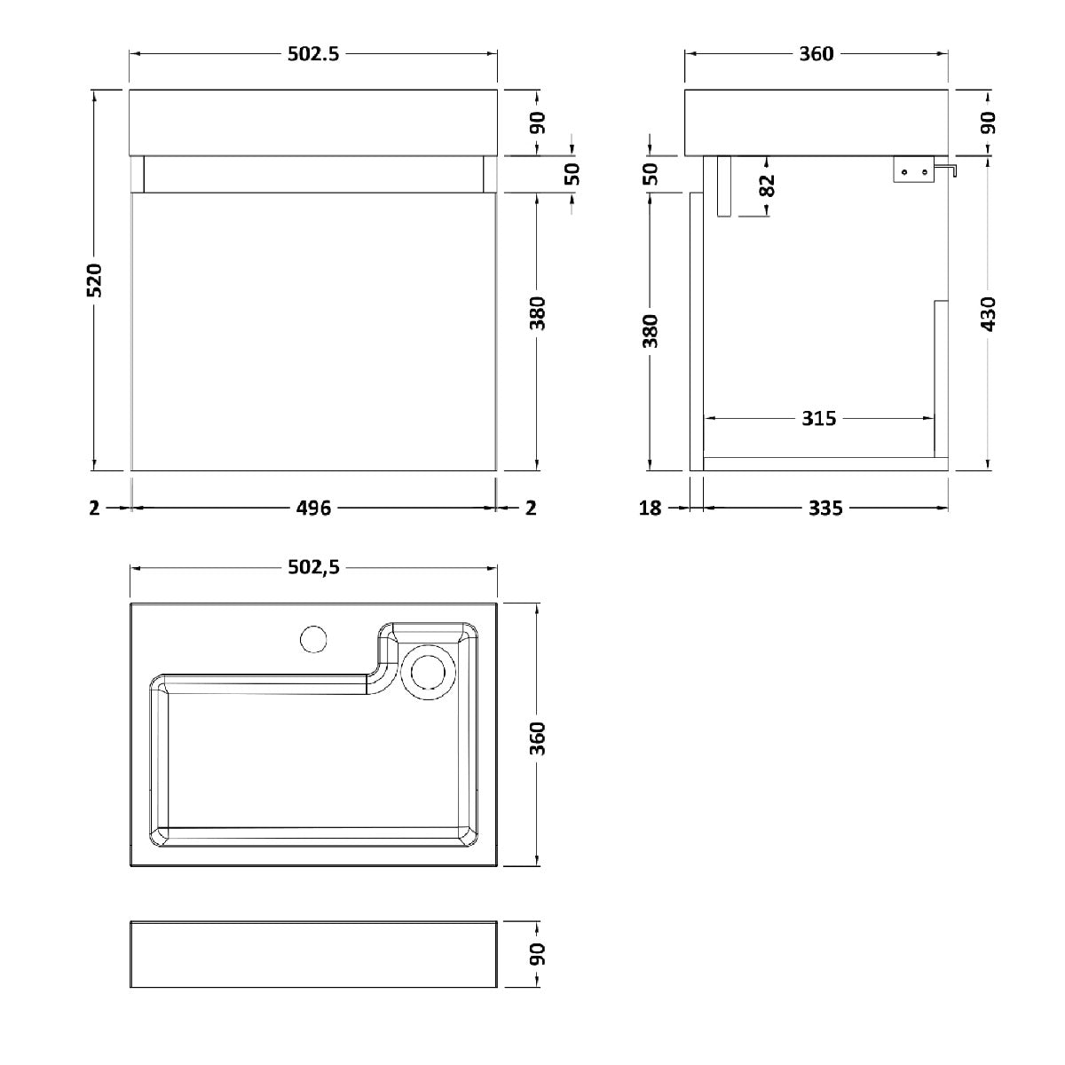 Fairford Malmo 500mm Gloss White Wall Hung Vanity Unit