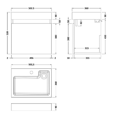Fairford Malmo 500mm Grey Avola Wall Hung Vanity Unit