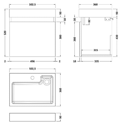 Fairford Malmo 500mm Gloss Grey Wall Hung Vanity Unit