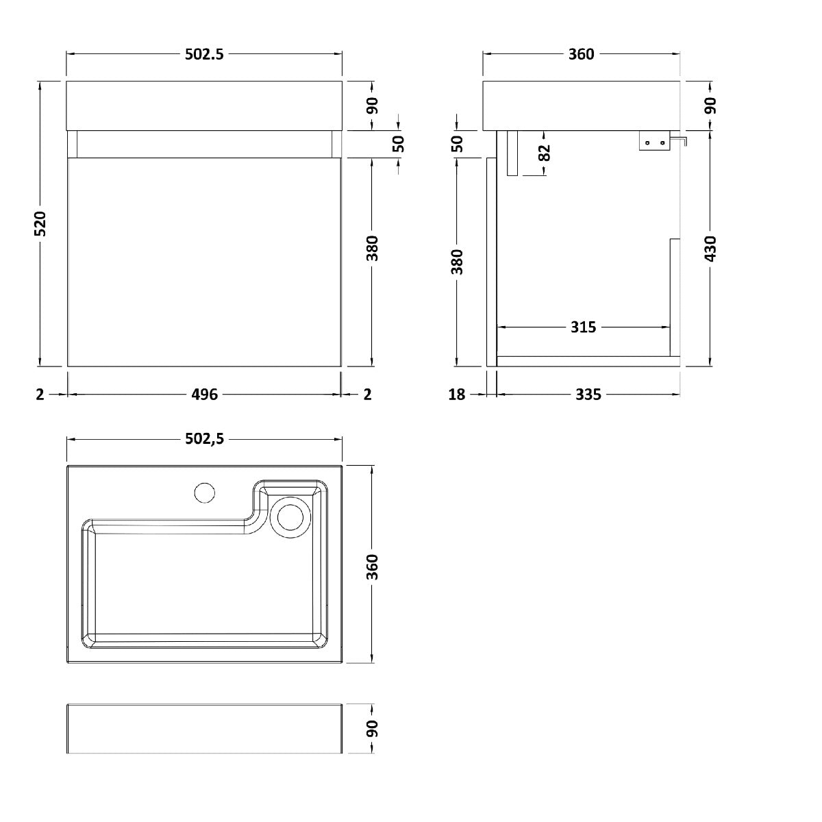 Fairford Malmo 500mm Light Gloss Grey Wall Hung Vanity Unit