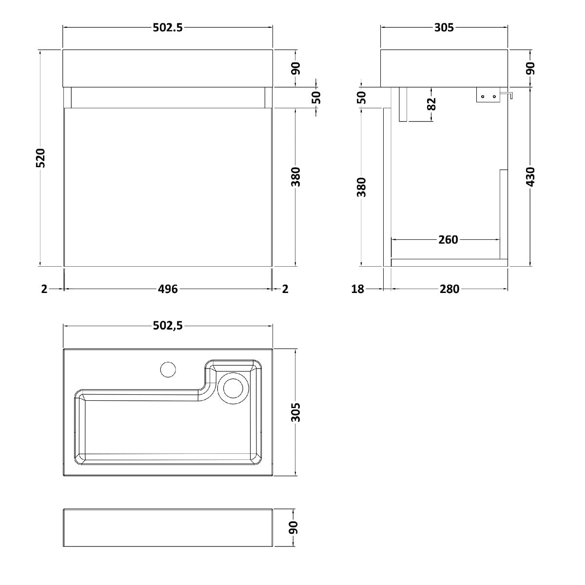 Fairford Malmo 500mm Slimline Teal Wall Hung Vanity Unit
