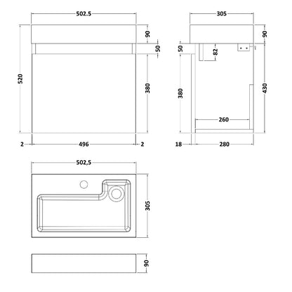 Fairford Malmo 500mm Slimline Teal Wall Hung Vanity Unit