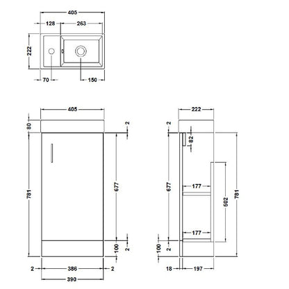 Fairford Minimalist 400mm Grey Avola Floor Standing Vanity Unit