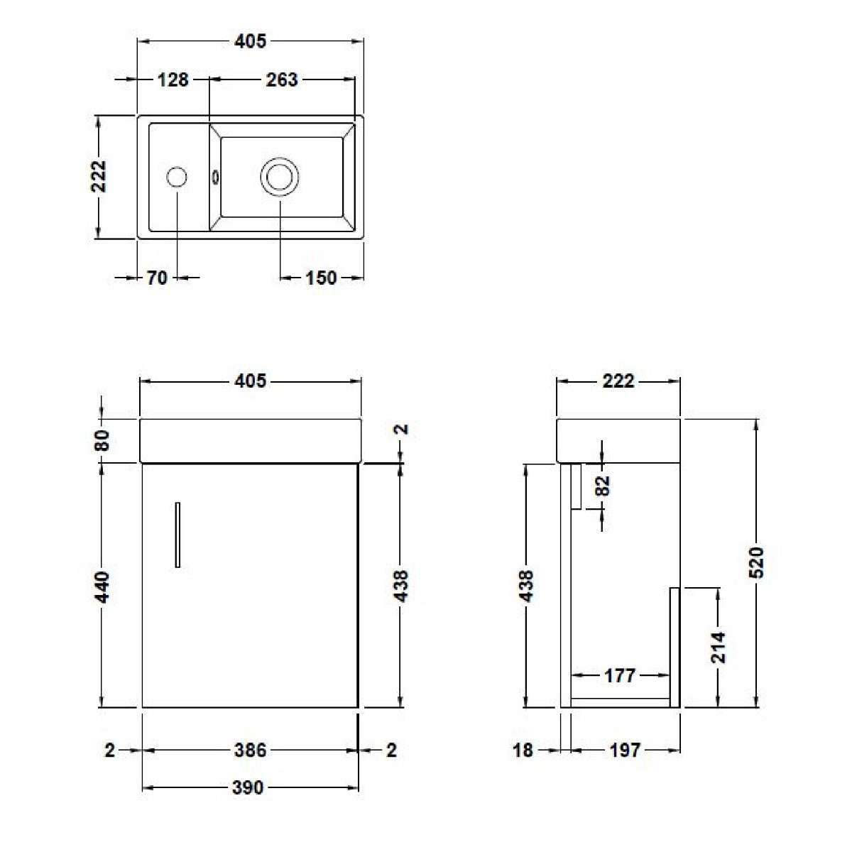 Fairford Minimalist 400mm Natural Oak Wall Hung Vanity Unit & Basin