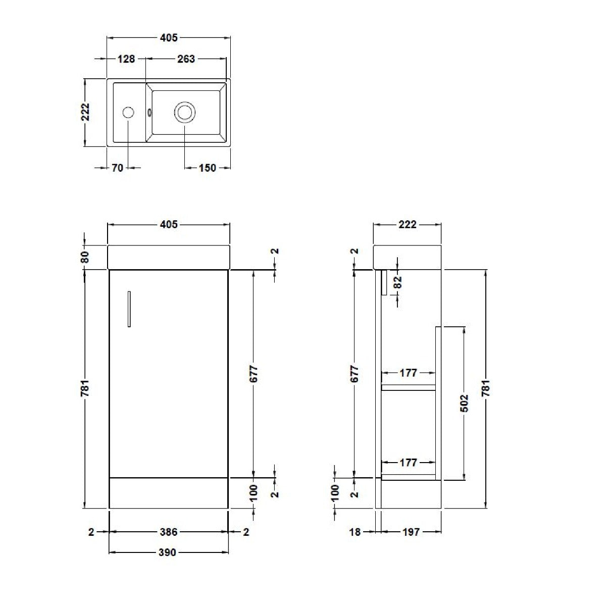 Fairford Minimalist 400mm Gloss Grey Floor Standing Vanity Unit