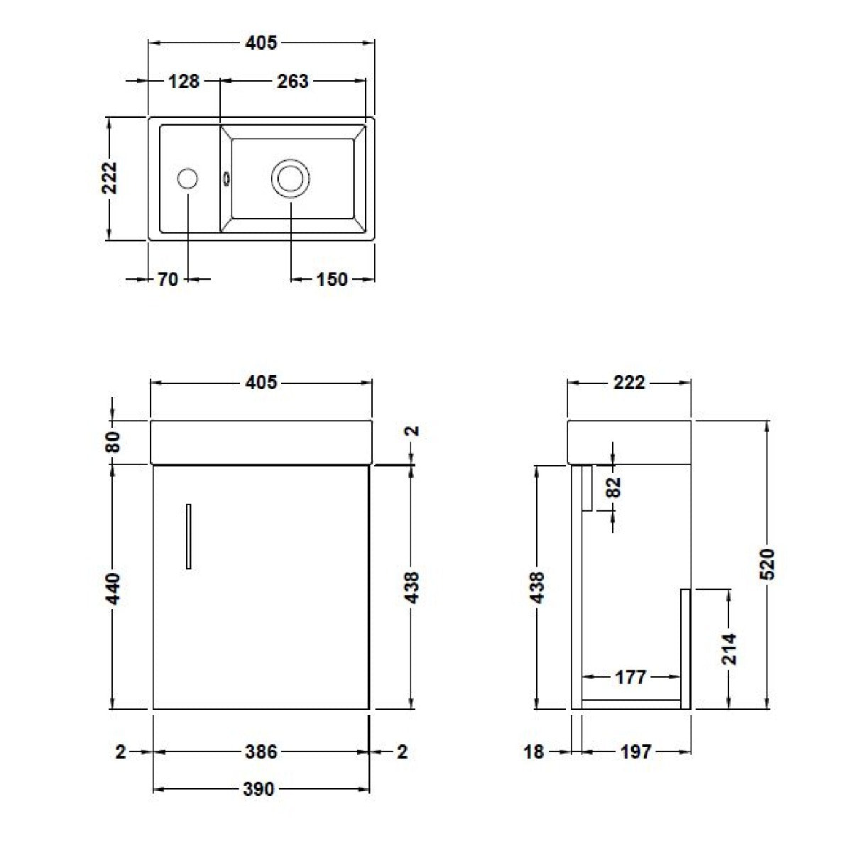 Fairford Minimalist 400mm Light Gloss Grey Wall Hung Vanity Unit