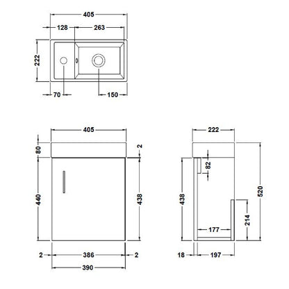 Fairford Minimalist 400mm Light Gloss Grey Wall Hung Vanity Unit