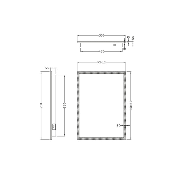Fairford Mosca Led Mirror With Demister Pad And Shaver Socket - 500mm X700mm