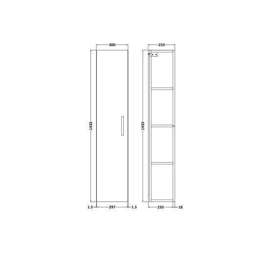 Fairford Aspri Satin Grey 300 x 1435mm Tall Unit