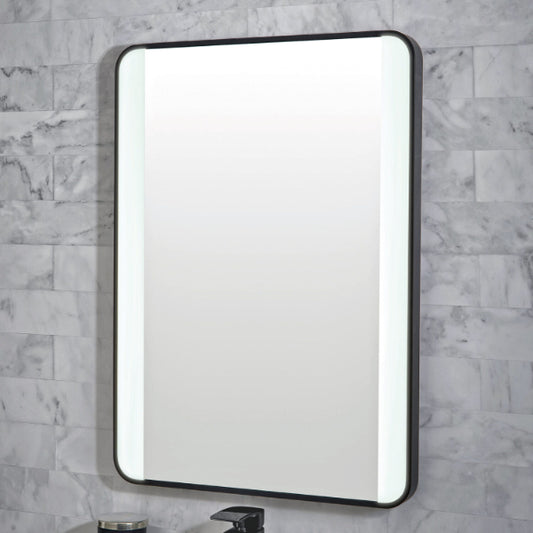Fairford Mono Soft Square Mirror With Demister And Colour Change - 500mm X 700mm - Matt Black