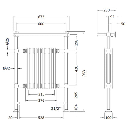 Fairford Cambridge 965 x 673mm Towel Radiator