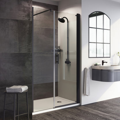 Fairford Pro 8 Black 1200mm Frameless 8mm Pivot Shower Door with Inline Panel