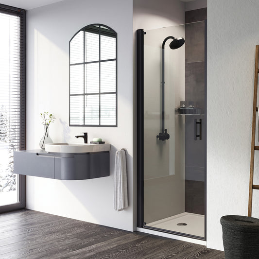 Fairford Pro 8 Black 760mm Frameless 8mm Pivot Shower Door
