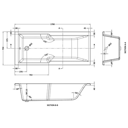 Fairford 1700 x 750mm Straight Shower Bath