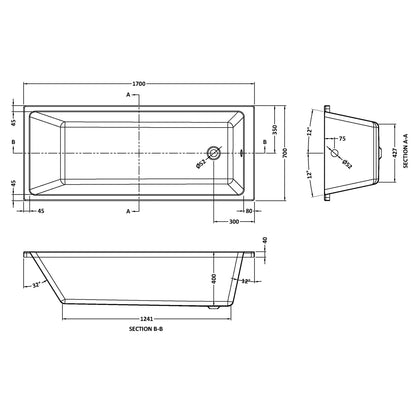 Fairford Una Thin Edge 1700 x 700mm Single Ended Straight Bath