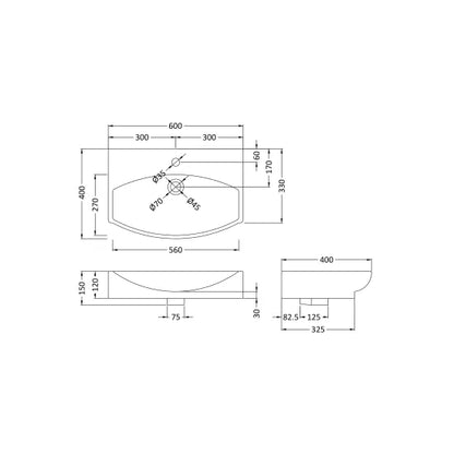 Fairford 600mm Wall Hung Basin