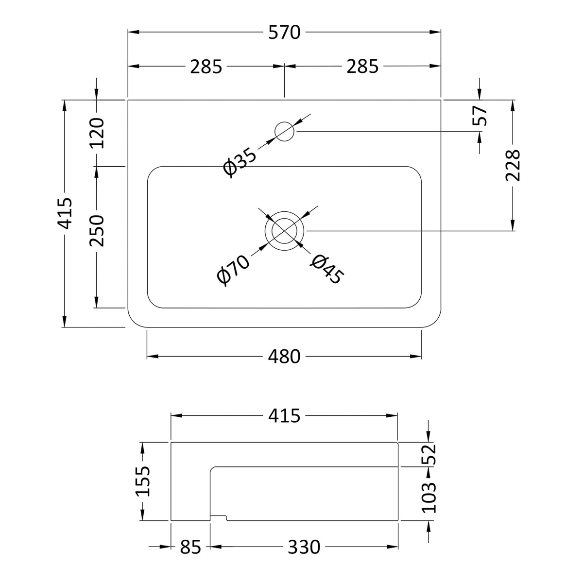 Fairford Solar 570mm Semi Recessed Basin