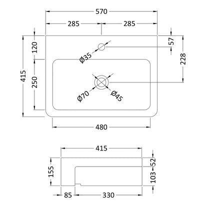 Fairford Solar 570mm Semi Recessed Basin